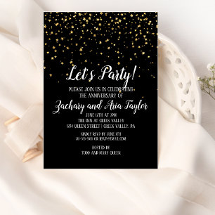 Lasst uns Party Gold Confetti zum Schwarzen Jahres Einladung