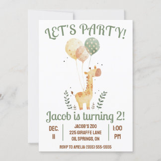 Lasst uns Party machen! Giraffe mit Balloons Gebur Einladung