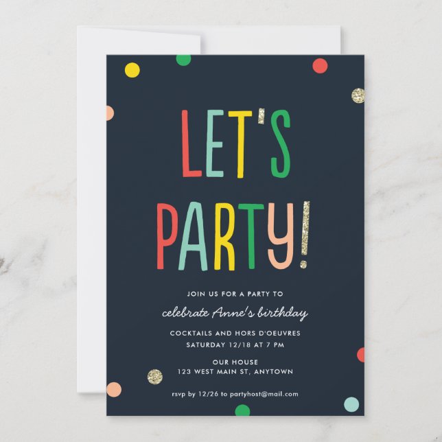 Lasst uns Party machen! Imitate Gold Confetti | PA Einladung (Vorderseite)