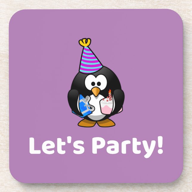 Lasst uns Party machen! Penguin Funny Birthday Par Getränkeuntersetzer (Vorderseite)