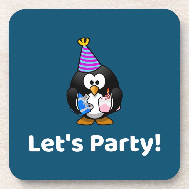 Lasst uns Party machen! Penguin Funny Birthday Par Getränkeuntersetzer (Vorderseite)