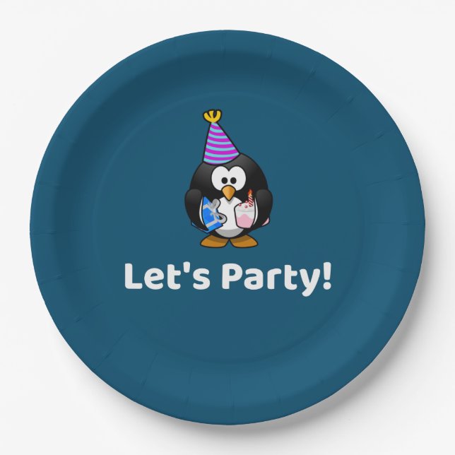 Lasst uns Party machen! Penguin Funny Birthday Par Pappteller (Vorderseite)