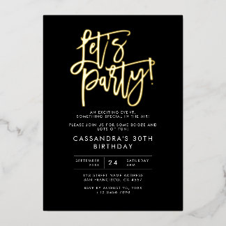 Lasst uns Party Moderne Minimalistische Schwarze G Folieneinladung