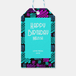 Lasst uns Party Neon Geometric Muster glücklich Ge Geschenkanhänger