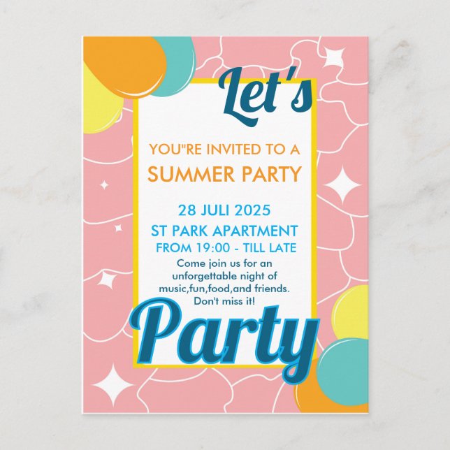 Lasst uns Party Postkarte (Vorderseite)