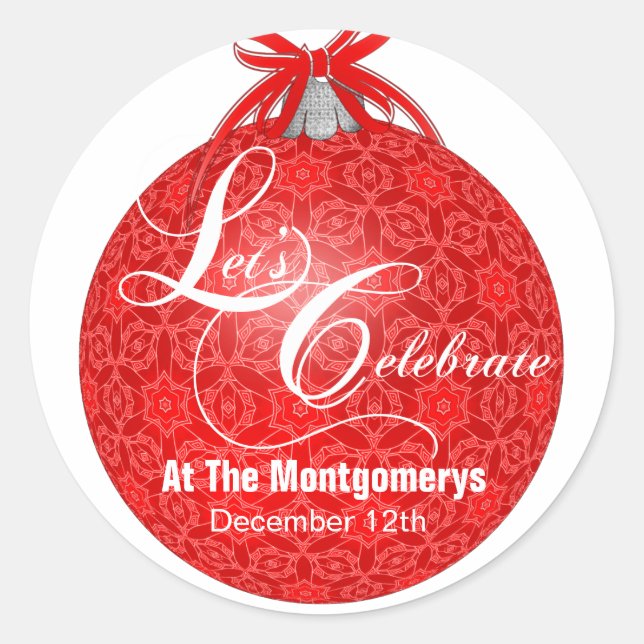 Lasst uns Party, Red Lace Ornament Runder Aufkleber (Vorderseite)