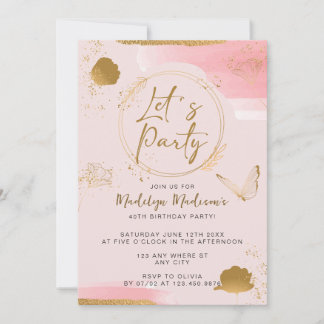Lasst uns Party Rosa und Gold zum Geburtstag einla Einladung