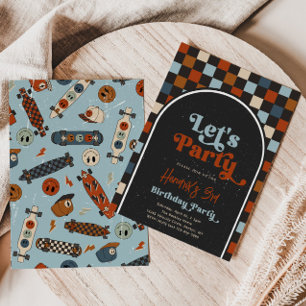 Lasst uns Party Skateboard Geburtstag Einladung