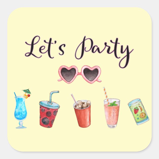 Lasst uns Party Summer Soiree Quadratischer Aufkleber (Vorderseite)