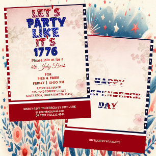 Lasst uns Party wie es ist 1776 Shabby Chic 4. Jul Einladung