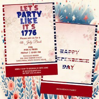 Lasst uns Party wie es ist 1776 Shabby Chic 4. Jul Einladung
