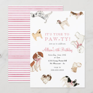 Lasst uns Paw-ty Dog Girl Pink Animal Birthday Par Einladung