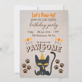 Lasst uns Paw-ty!-Niedliche Black Cat tragen Gebur Einladung