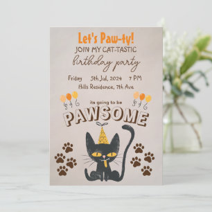 Lasst uns Paw-ty!-Niedliche Black Cat tragen Gebur Einladung
