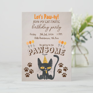 Lasst uns Paw-ty!-Niedliche Black Cat tragen Gebur Einladung