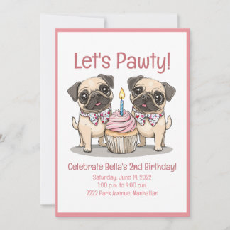 Lasst uns Pawty Birthday Mops Hunde Cupcake Einladung