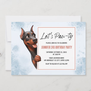 Lasst uns Pawty Doberman Hund zum Geburtstag einla Einladung