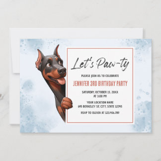 Lasst uns Pawty Doberman Hund zum Geburtstag einla Einladung