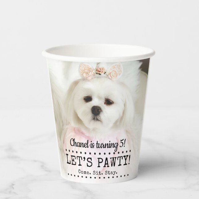 Lasst uns Pawty Foto Pet Birthday Party Pappbecher (Vorderseite)