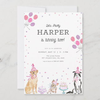 Lasst uns Pawty Pink Girl Hund zum Geburtstag einl Einladung