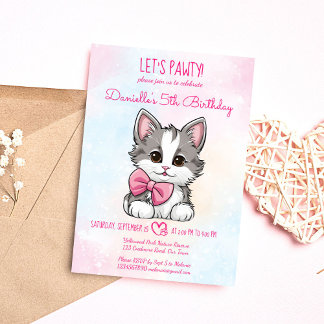 Lasst uns pawty pink niedliche Katzenkatze Geburts Einladung