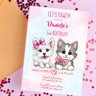 Lasst uns pawty pink niedliche Welpe und Kätzchen  Einladung