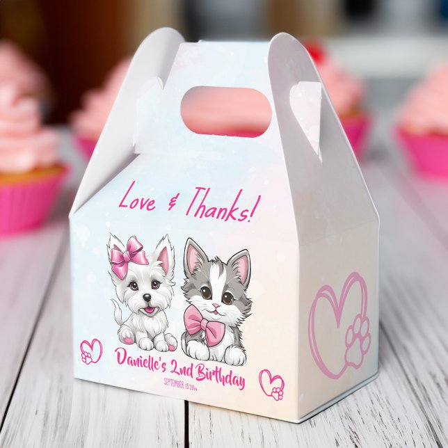 Lasst uns pawty pink niedliche Welpe und Kätzchen  Geschenkschachtel (Let's pawty pink cute puppy and kitty birthday party personalized printed favor box pets party favor)