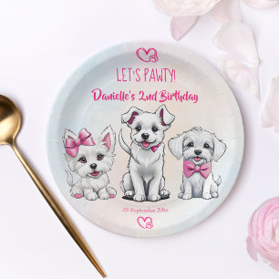 Lasst uns pawty rosa niedliche Welpen Geburtstag g Pappteller