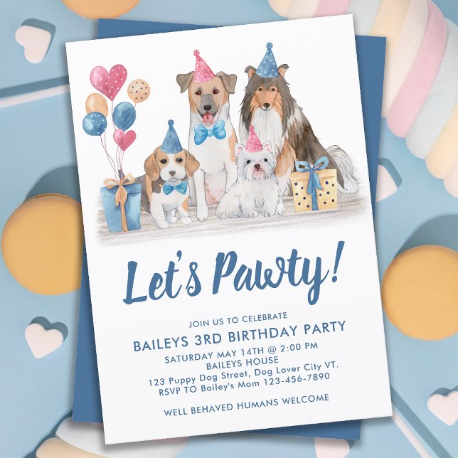 Lasst uns Pawty Watercolor Welpe Party Hund Geburt Einladung (Von Creator hochgeladen)