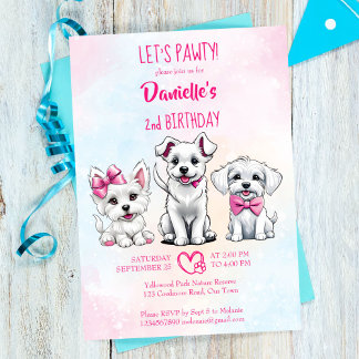Lasst uns pawty-white-pink niedliche Welpen Geburt Einladung