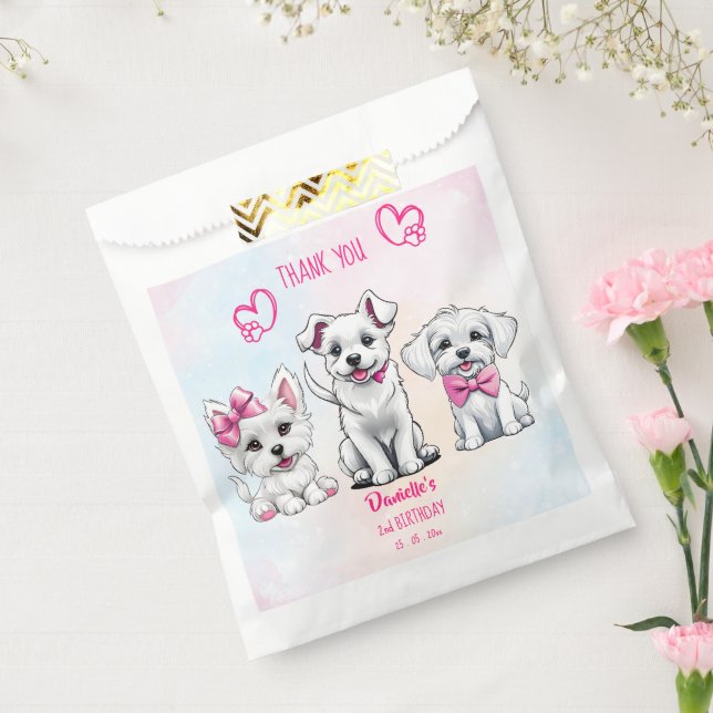 Lasst uns pawty-white-pink niedliche Welpen Geburt Geschenktütchen (Versiegelt)