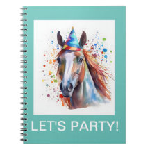 Lasst uns Pferdefreunde mit einem Spiralheft Party