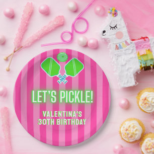 Lasst uns Pink und Limettengrün Pickleball-Party m Pappteller