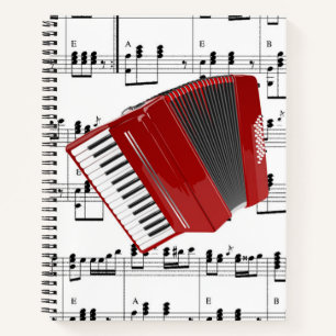 Lasst uns Polka tanzen, rotes Akkordeon, Notizbuch