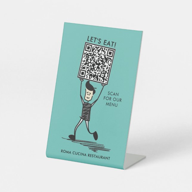 Lasst uns QR-Code essen Sockelschild (Vorderseite)