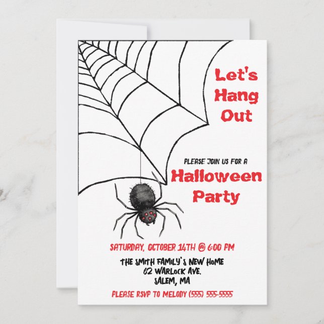Lasst uns rausgehen, Spider, Spiderweb-Halloween-P Einladung (Vorderseite)