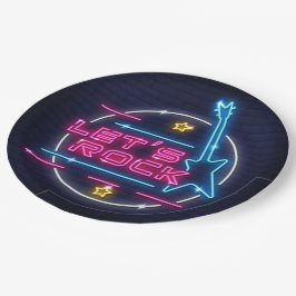 Lasst uns Rock Retro Neon Pappteller
