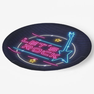 Lasst uns Rock Retro Neon Pappteller