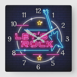 Lasst uns Rock Retro Neon Quadratische Wanduhr