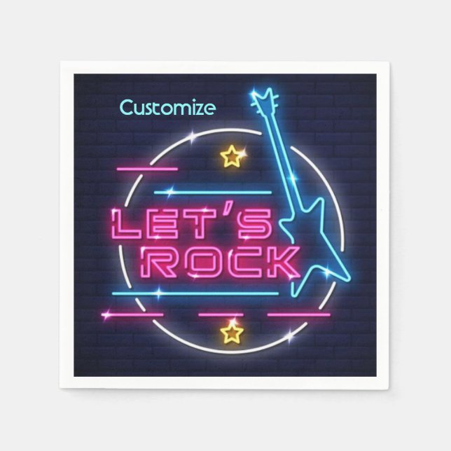 Lasst uns Rock Retro Neon Serviette (Vorderseite)