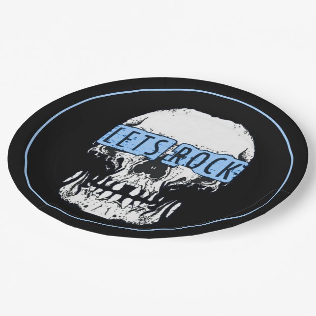 Lasst uns Rock Skull Pappteller (Schrägansicht)