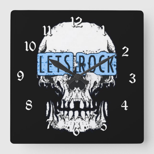 Lasst uns Rock Skull Quadratische Wanduhr (Vorderseite)