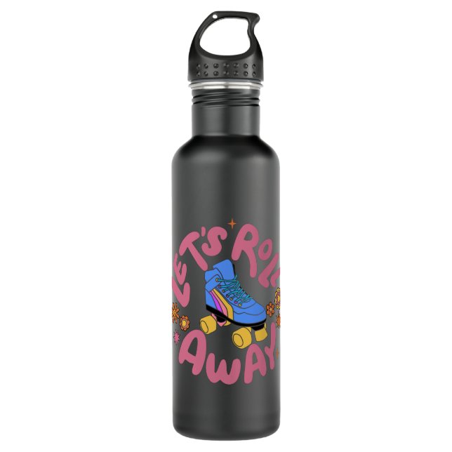 Lasst uns Roller-Skate wegrollen Edelstahlflasche (Vorderseite)