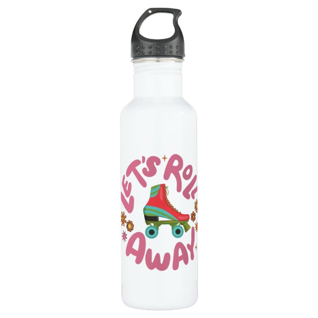 Lasst uns Roller-Skate wegrollen Edelstahlflasche (Vorderseite)