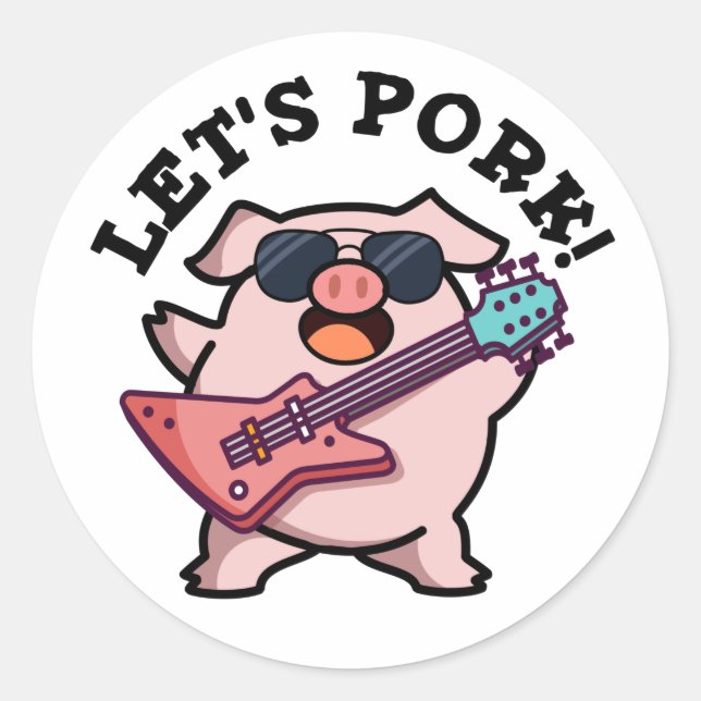 Lasst uns Schweinefick-Gitarrenpun Runder Aufkleber (Vorderseite)