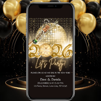 Lasst uns Silvester Black Gold 2026 Einladung feie