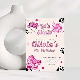Lasst uns Skate Girls Pink Cowgirl Geburtstag Einladung