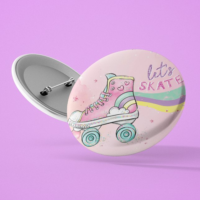 Lasst uns Skate l Rainbow Retro Groovy Roll Button (Von Creator hochgeladen)