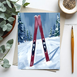Lasst uns Ski fahren | Winter Skier Wasserfarbenma Postkarte