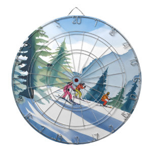 Lasst uns Ski fahren   Winter-Wasserfarbenmalerei Dartscheibe